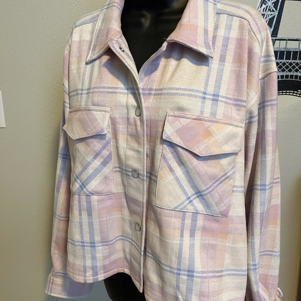 Express Plaid Cropped Shirt Jacket  Sz L    NWOT